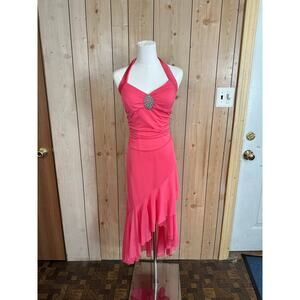 vintage y2K pink halter jeweled asymm cocktail dress TABOO S cool hoco